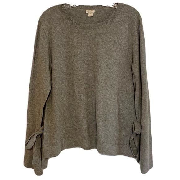 J. Crew Gray Sweater 100% Cotton Soft Bell Sleeve With Ties Women’s XL - Picture 1 of 8